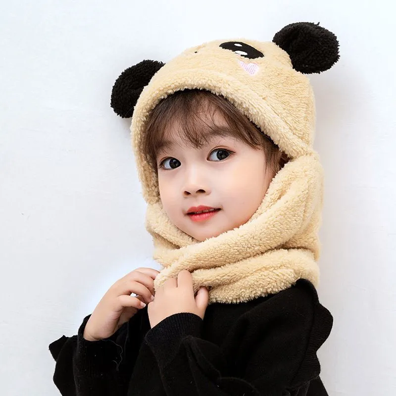 

Winter children's hat plus velvet warm hat bib all-in-one pullover cap cute bear ears parent-child hat