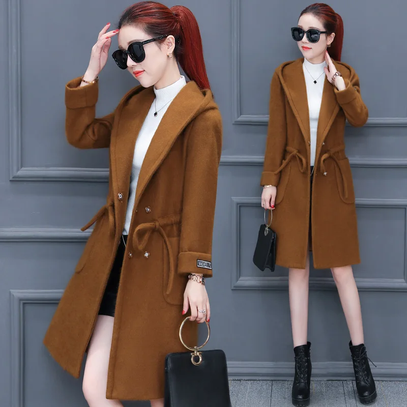 

Blends Autumn Wool & Jacket Women 2023 Winter Thick Coat Korean Fashion Woolen Tops Ladies Hat Coats Abrigo Mujer LWL836