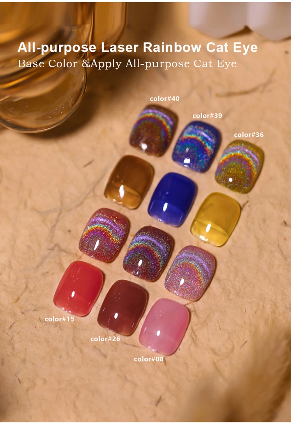 Vendeeni 15ml Universeller Regenbogen-Katzenaugen-Gel-Nagellack Laser-Glitzer Magnetischer Gel-Lack Kann mit Jeder Grundfarbe Kombiniert Werden – Detail 4