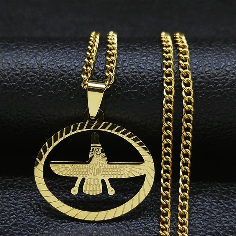 Stainless Steel Mazda Religion Necklace Women/Men Oval Zoroastrianism Iranian Cuture Persian Empire Necklaces Jewelry N3445S05