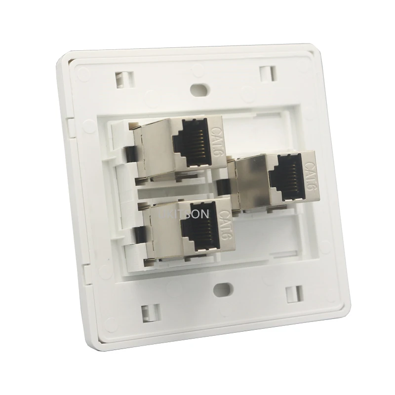 3 Ports Straight CAT6 RJ45 Shielded Female CAT.6 LAN Faceplate In White For Computer Internet Plug Connector