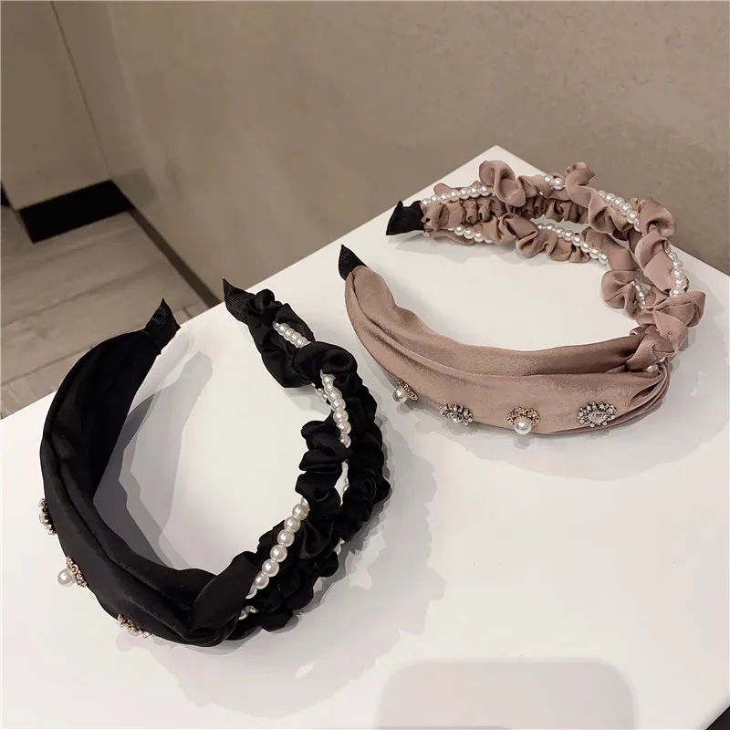 Fashion Lace Big pearls Hair Hoop Headband Hairband for Women Girls Shining Hair Band Hair Accessories 2018 New