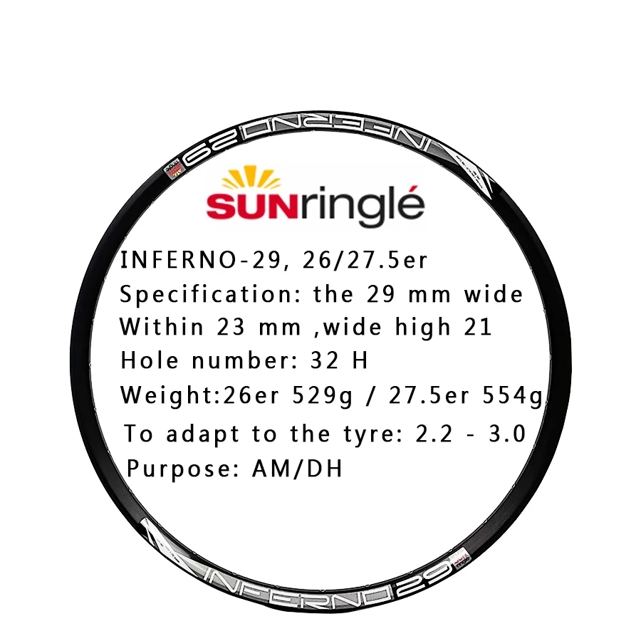 

Sunringle INFERNO29 IN29 rim 26 inch 29 inch 29ER 650B 27.5 inch mountain bike rim Welding Hoops