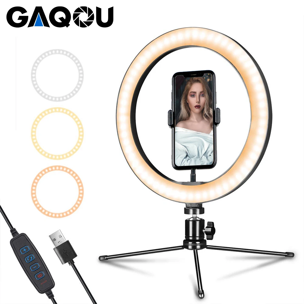 

6 10 Inch LED Ring Lamp Photography Selfie Stepless Lighting Camera Phone Light with Mini Tripod for Makeup Video Youtube Studio