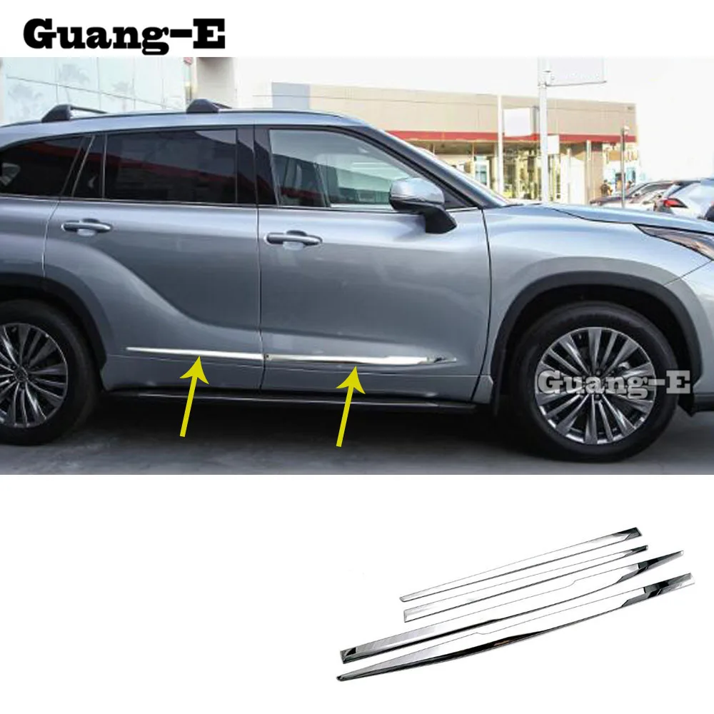 For Toyota Highlander 2020 2021 2022 Car Sticker Side Door Trim Strip Molding Stream ABS Chrome Panel Bumper Hoods Body Part