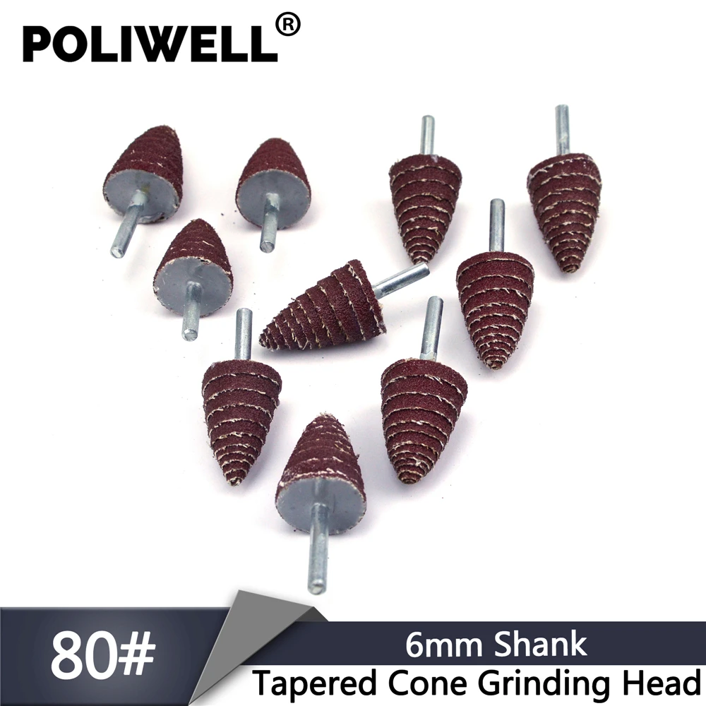 POLIWELL 6mm Shank Tapered Grinding Head Sanding Paper Wheels Electric Grinding Accessories Polishing Head Wheel Tool For Dremel