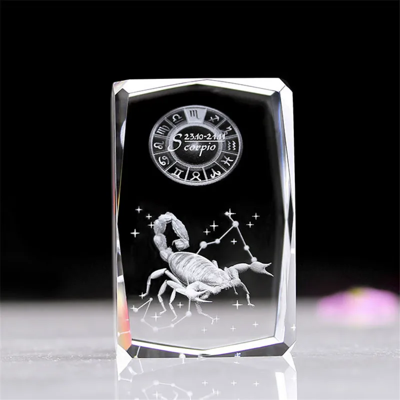 3D Zodiac Sign Star Crystal Cube, Laser Engraved Glass Block Figurines, Miniature Craft, Home Decor, Birthday Gift Ornament