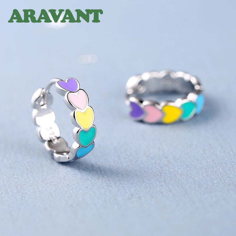 ARAVANT 925 Silver Multi Heart Hoop Earring For Women Fashion Wedding Jewelry Gift