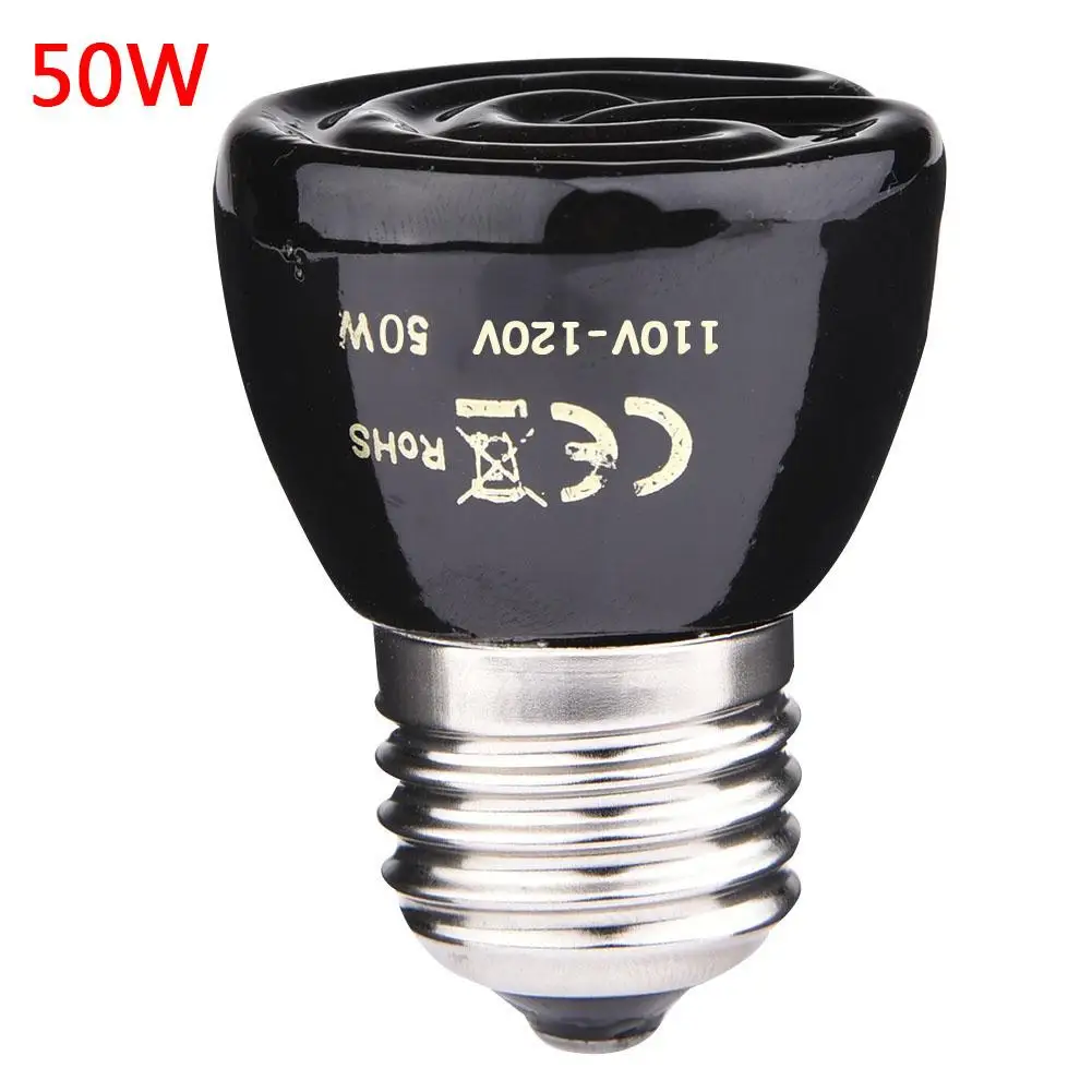 25W 50W 75W 100W E27 Pet Heating Lamp Black In-frared Ceramic Emitter Heat Light Bulb Pet Brooder Chickens Reptile Lamp 110-120V