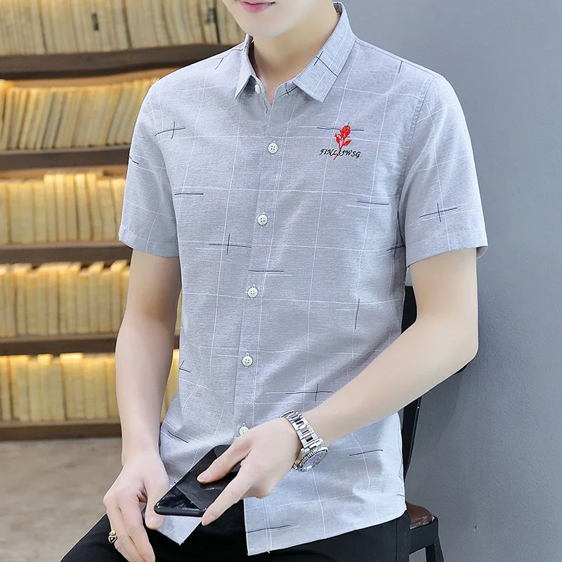 

Male Shirt Hot Sale Style Clothing Loose Trend Square Collar Stripe Slim Daily All-match Soft Summer New Men's High-end Fashion