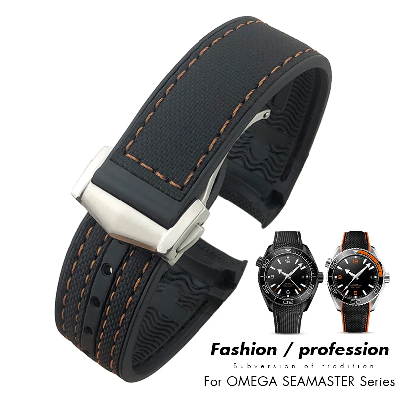 19mm 20mm 21mm 22mm Rubber Leather Watchband Fit for Omega Planet Ocean Seamaster Diver 300 Silicone Nylon Sports Watch Strap