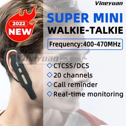 2022 nuovo 2 Pack Vineyuan Mini walkie-talkie montato sull'orecchio USB tipo-c ricaricabile 20 canali UHF radio bidirezionali portatili