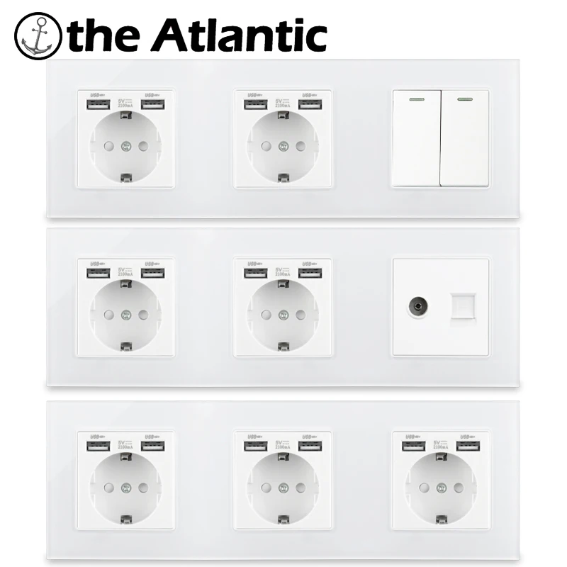 

Евророзетка с двумя USB-портами, RJ45, Cat5e, тройная розетка 258 мм