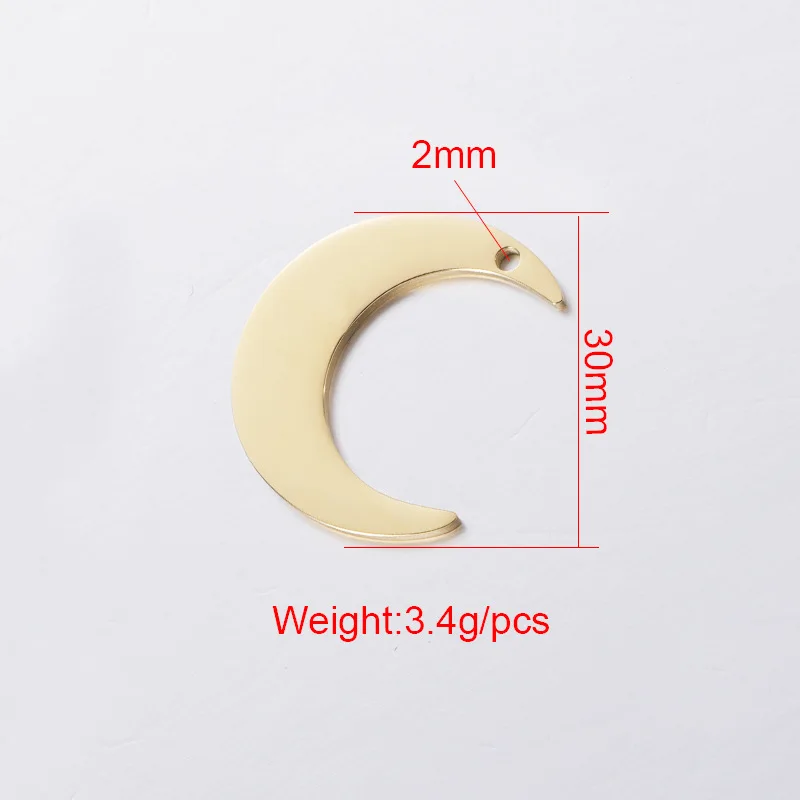 

30pcs 30mm Gold Color Stainless steel mirror polish Fashion Moon Shape Charm for DIY Handmade Jewelry Making