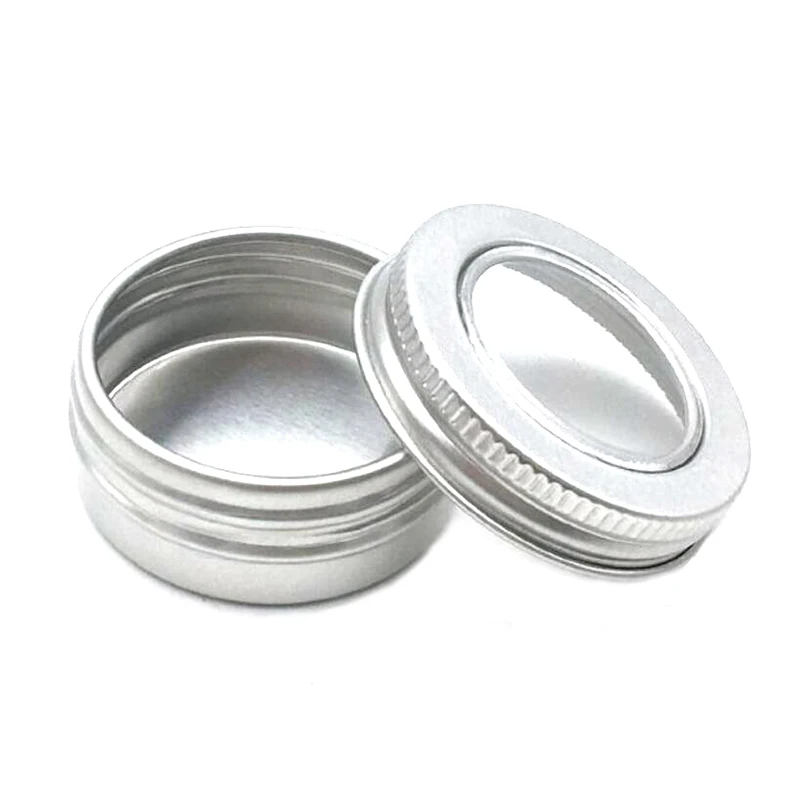 50pcs 15ml Nail Art Accessories Storage Box Aluminum Jars with Clear Window Empty Cosmetic Metal Tin Containers Packaging Cans