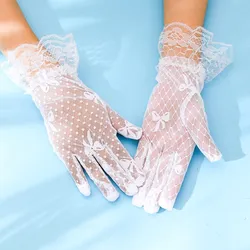 Fashion Woman Summer Black White Lace Sunscreen Gloves Bridal Wedding Glove Sexy Girls Party Gift For Outdoor Riding Driving