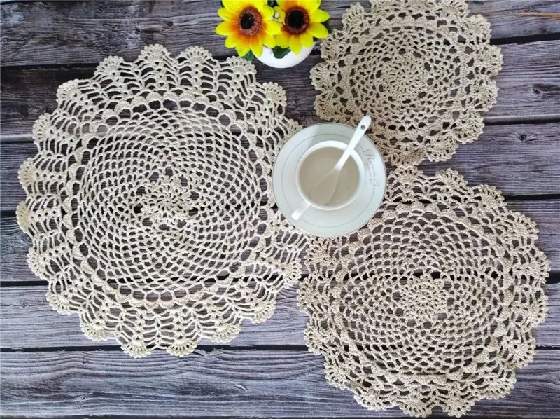 3Sizes Vintage Crochet Lace Flowers Coaster Cup Mat Dining Coffee Table Placemat Christmas Wedding Napkins Cloth Doilies Kitchen