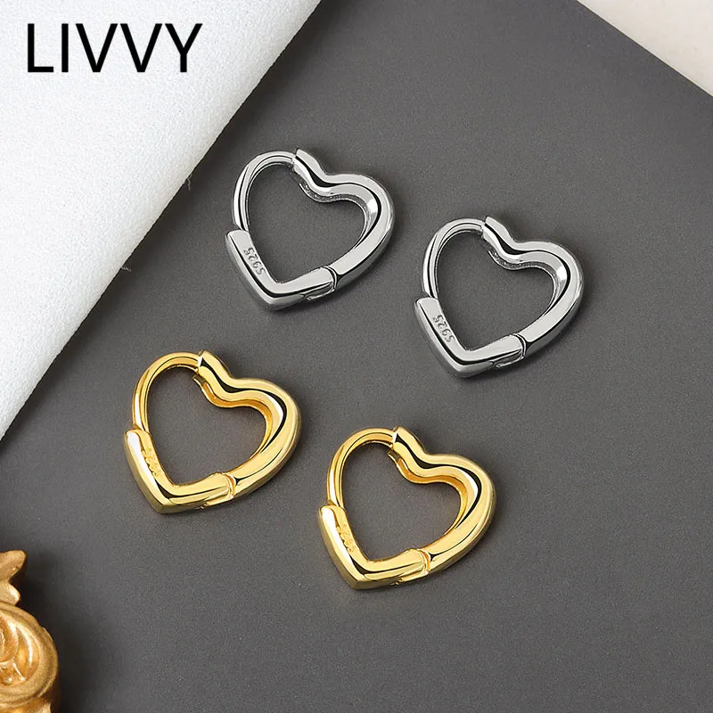 

LIVVY Hollow Heart Shaped Earrings For Women Silver Color Temperament Simple Wild Personality 2021 Trend