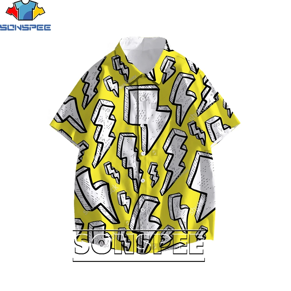 

SONSPEE 3D Printing Lightning Pattern Men's Hawaiian Shirt Ladies Fun Blouse Loose Power Casual Trend Personality Harajuku Style