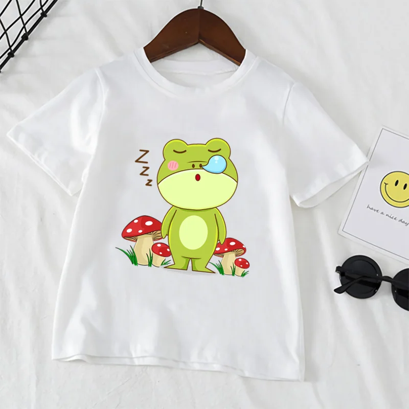 Frog Funny Print T-shirt For Girls Hipster Cartoons Cute Kids Tops Baby Boys Clothes White Short Sleeve Children Tees,YKP094