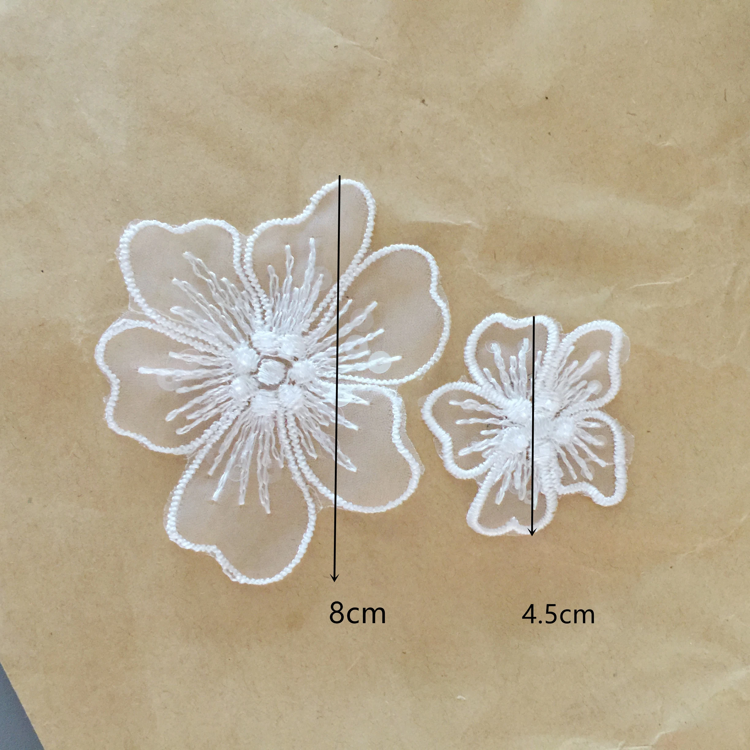 100 stück Off White 3D Pailletten Spitze Applique Blume Patch Motiv Schleier Mieder Blume Mädchen DIY Handwerk Versorgung – Detail 10