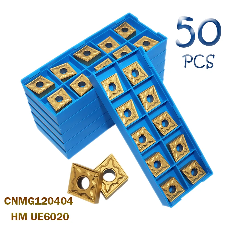 50PCS CNMG120404 HM UE6020 Carbide Inserts CNMG 120404 Blade External Turning Tool CNC Metal Lathe Parts Tool Cutting Machine