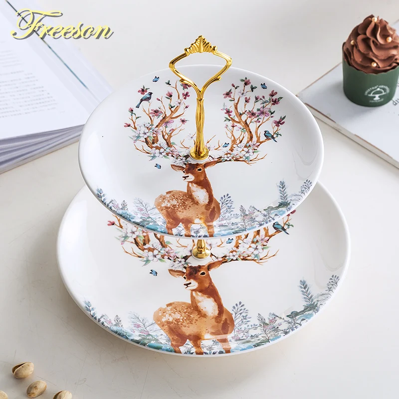 Elk Ceramic Fruit Plates Reindeer Snack Dishes Christmas Deer Cake Plate Candy Dish Food Porcelain Tray Tableware Decoration