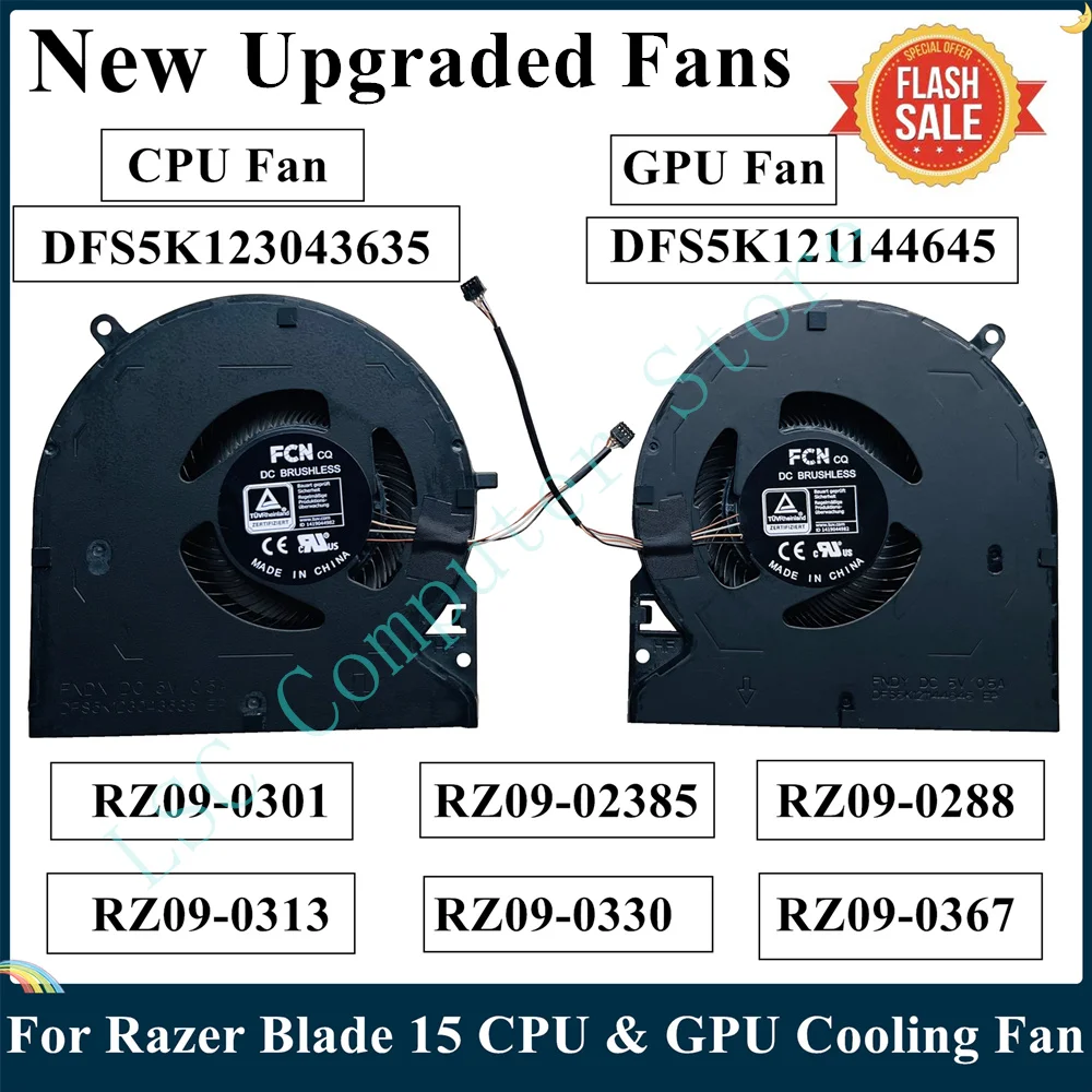 LSC New CPU GPU Cooling Fan 5V 0.5A For Razer Blade 15 RZ09-0301 02385 RZ09-0288 0313 0330 0367 DFS5K123043635 DFS5K121144645