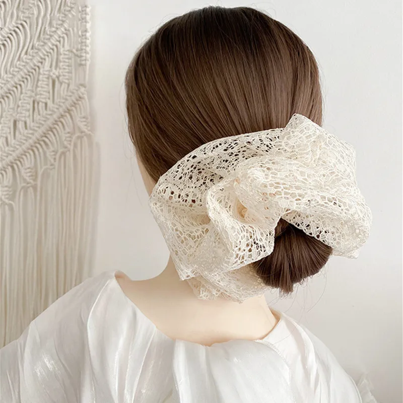 1PC Lace Oversized Hair Scrunchies Large Size Hollow Out Elastic Hair Bands Ponytail Holder Elegant Lacy Hair Tie For Girl Women