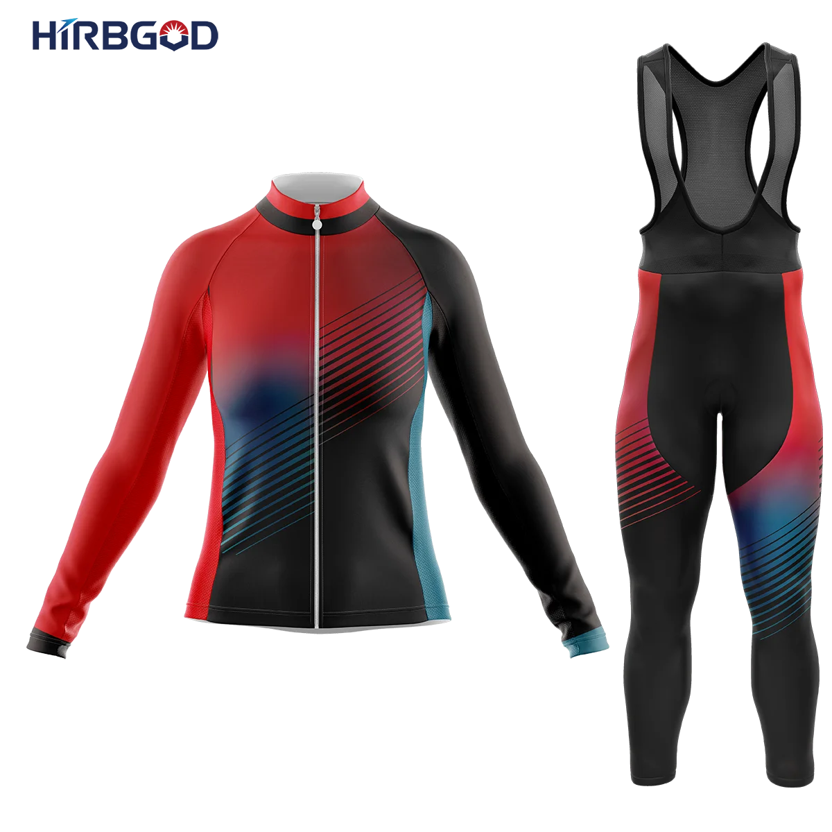 

HIRBGOD New Cycling Set Black and Red Contrast Clothes for Women Comfortable Long Sleeve Polyester Bicycle Mountain White Suit