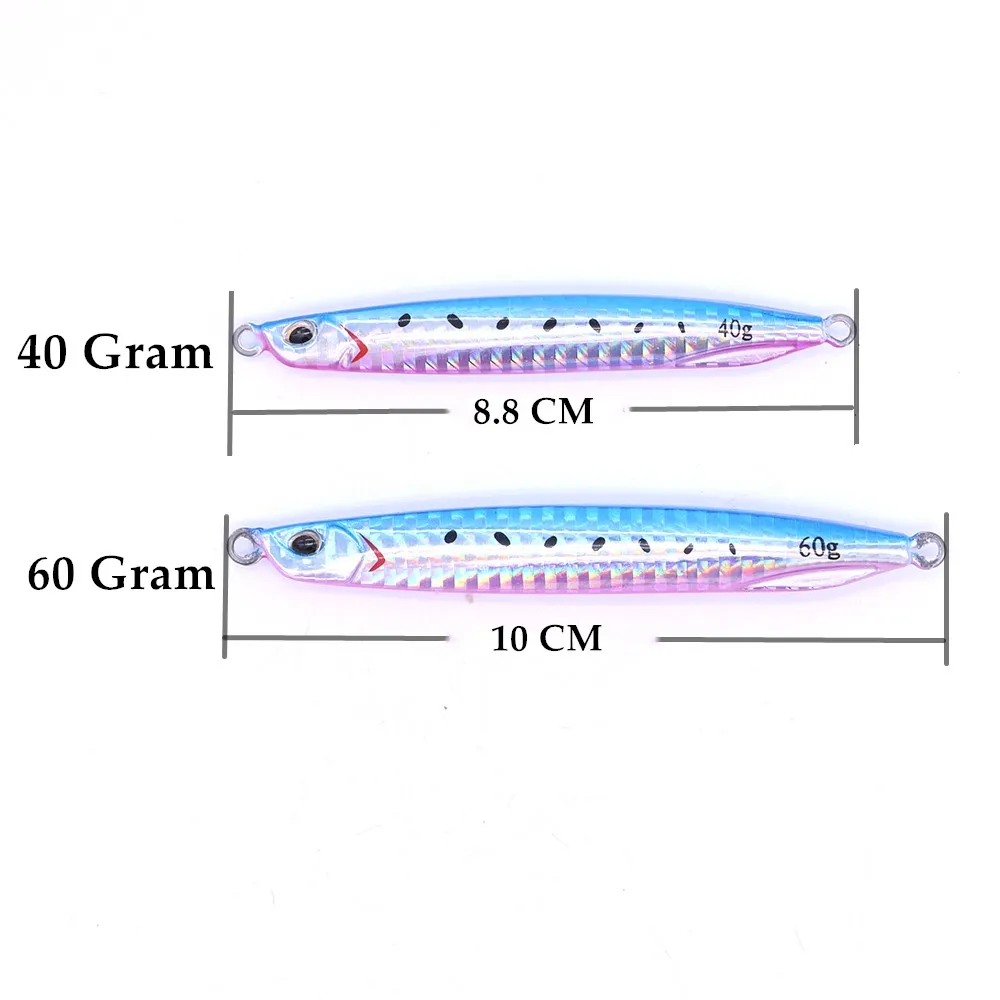 CASTFUN Drag Metal Super Slim Jigging 40g 60g 1pc Casting Jig Metal Jig Artificial Baits Glowing Slow Jigging Fishing