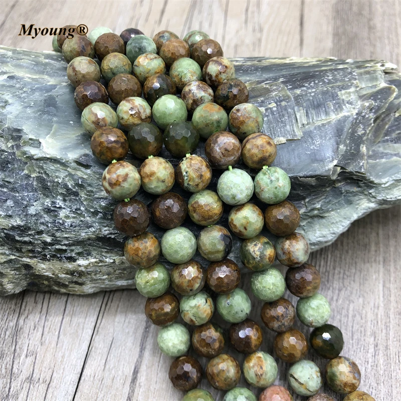 Faceted Natural Green Opal Round Loose Beads For DIY Necklace Bracelet Jewelry Making 5Strands/Lot