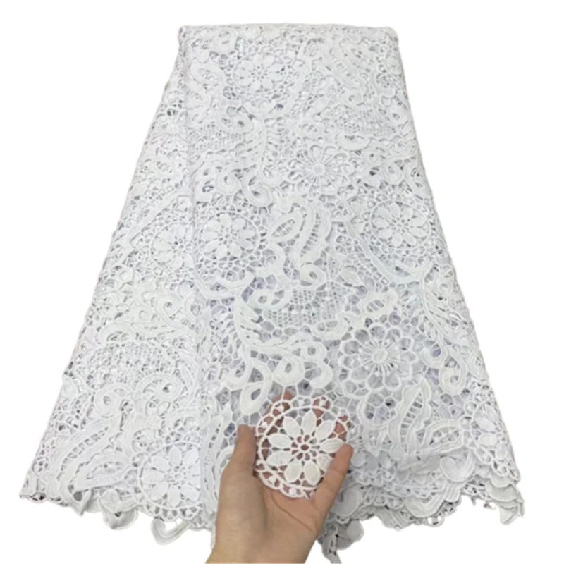 

Pure White Guipure Cord Lace High Quality Nigerian African Cord Lace Fabric Punch Water Soluble For Party Material