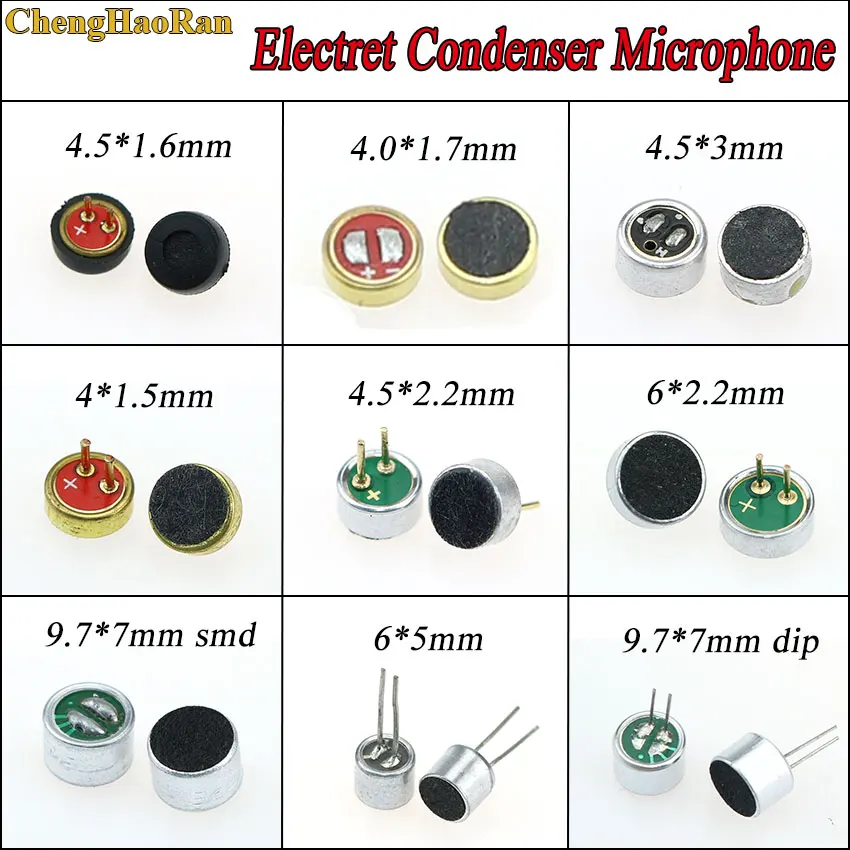 1 sztuk 9.7mm x 7mm/6x5mm/6x2.2mm/4.5*2.2mm/4*1.5mm/4.5*1.6mm/4*1.7mm 2 Pin MIC kapsułka elektretowy mikrofon pojemnościowy dip smd