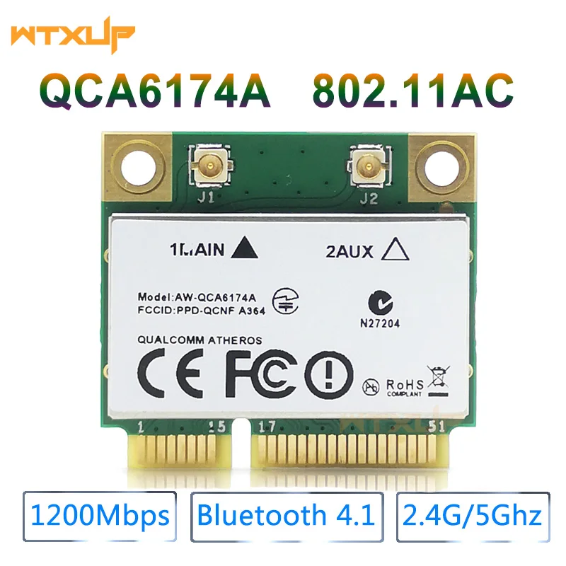 Atheros QCA6174 mini pcie 2.4G/5G 1200Mbps Dual band wifi network card 802.11AC wireless adapter + Bluetooth 4.1