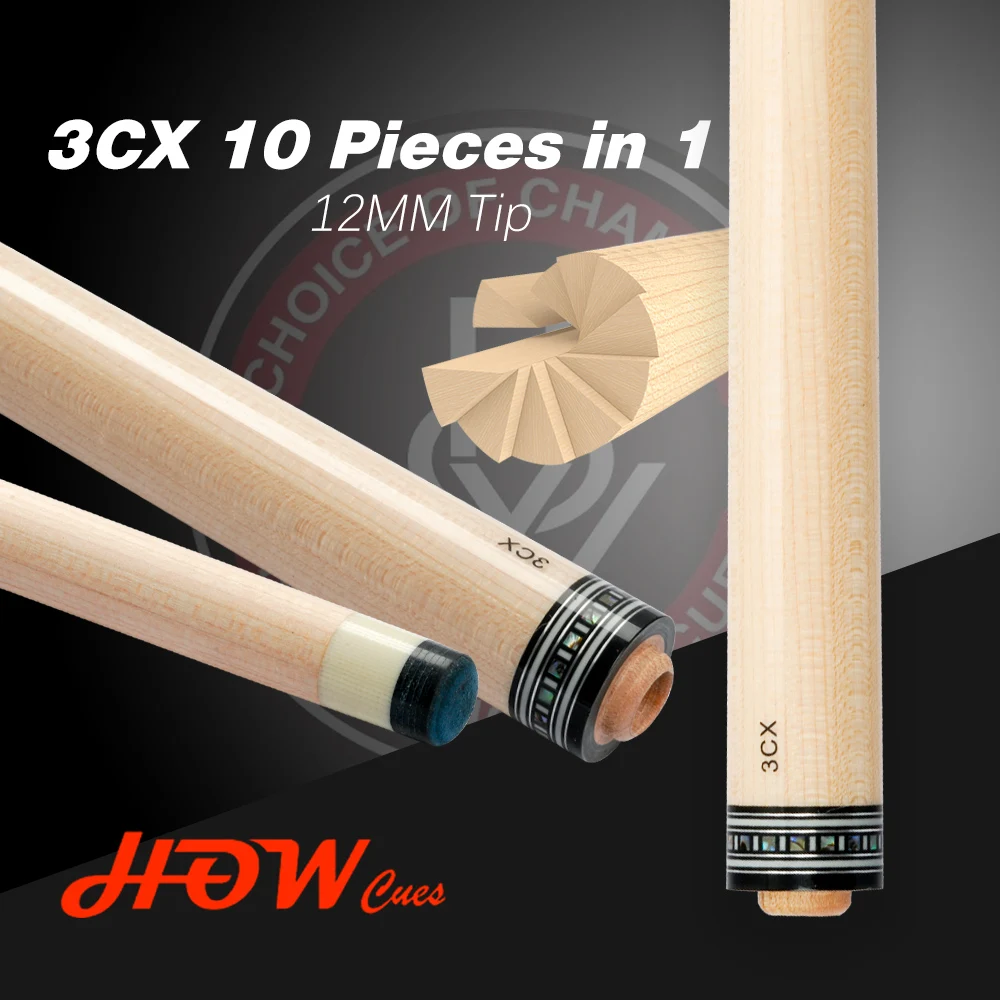 

HOW Carom Shaft 3CX Shaft 3 Cushion 12mm Tip Suit 10 Pieces in 1 Technology Shaft Hand inlay 3/8*8 Radial Joint For Libre Cue