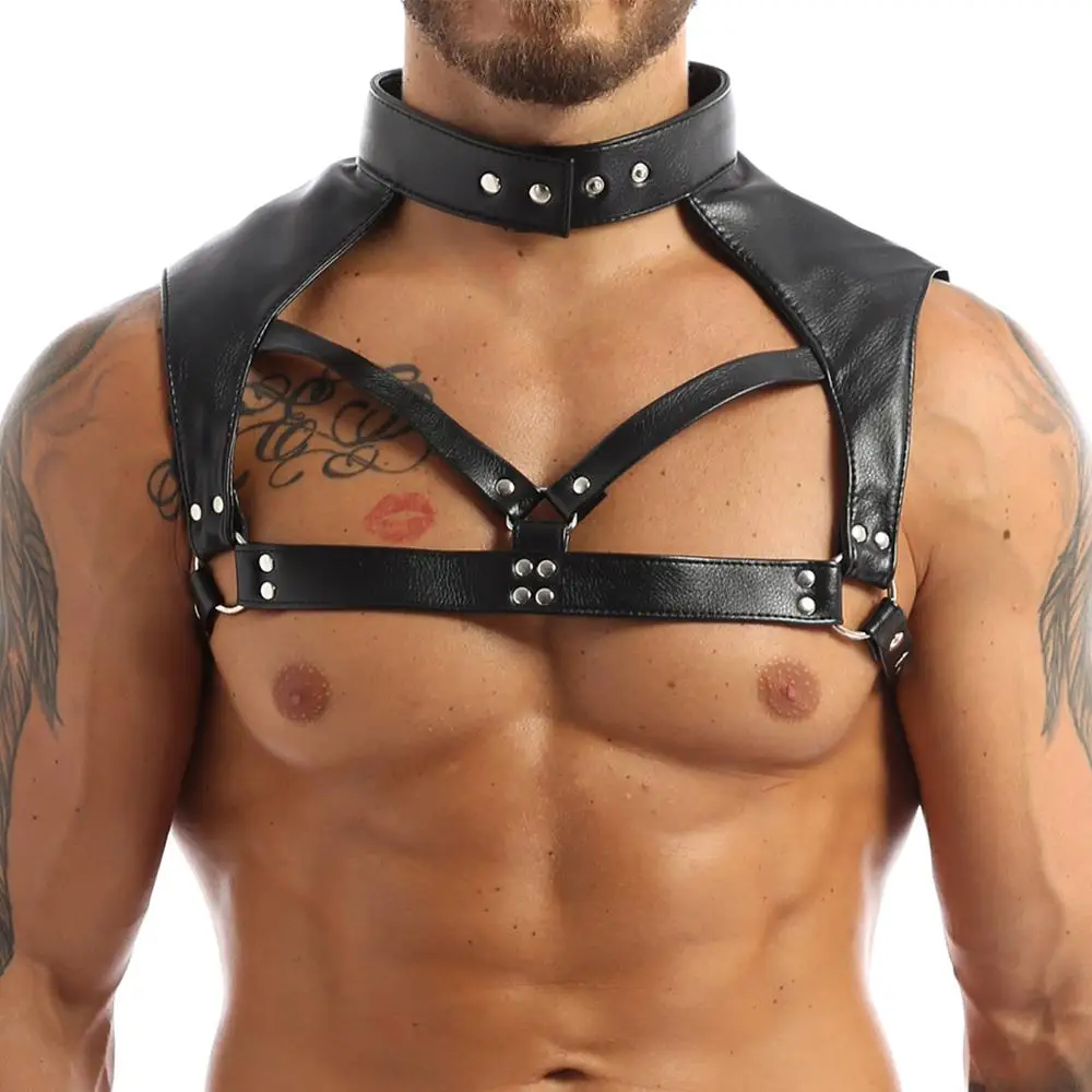 Iiniim-Lencería Zentai de moda para hombre, arnés corporal ajustable para el pecho, disfraz de Bondage con gargantilla, botones de presión para el cuello