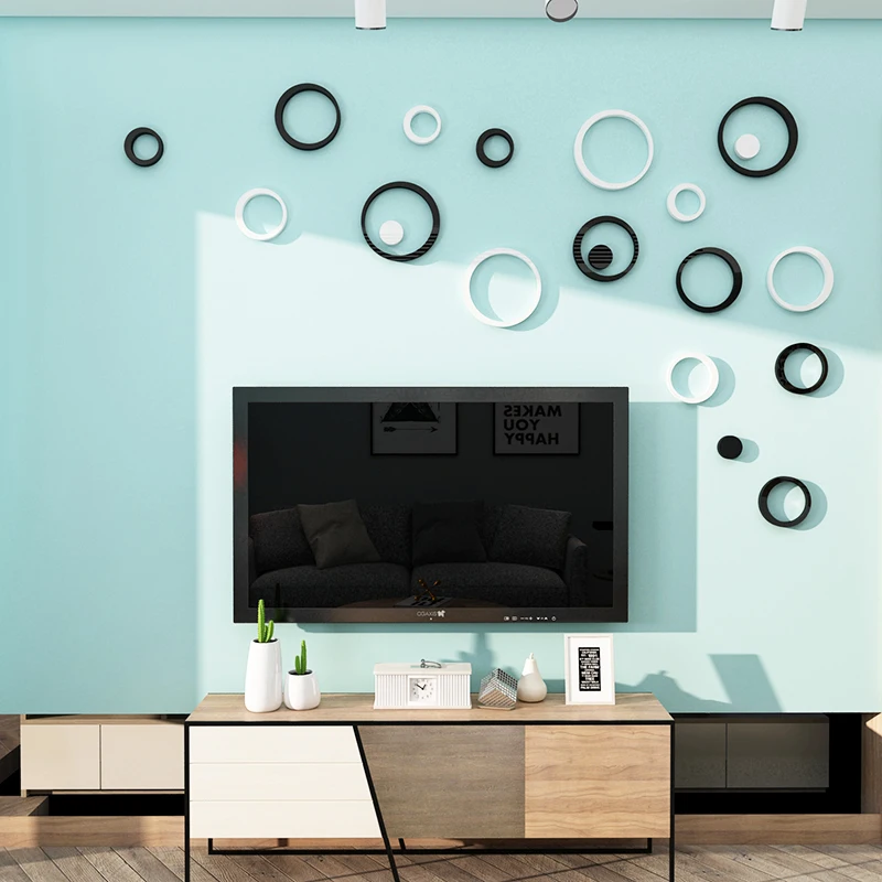 Circle Acrylic Wall Stickers for Living Room and Bedroom, Round DIY Decoration, Creative Home Decor, 5 sets/lot, 25 Pcs