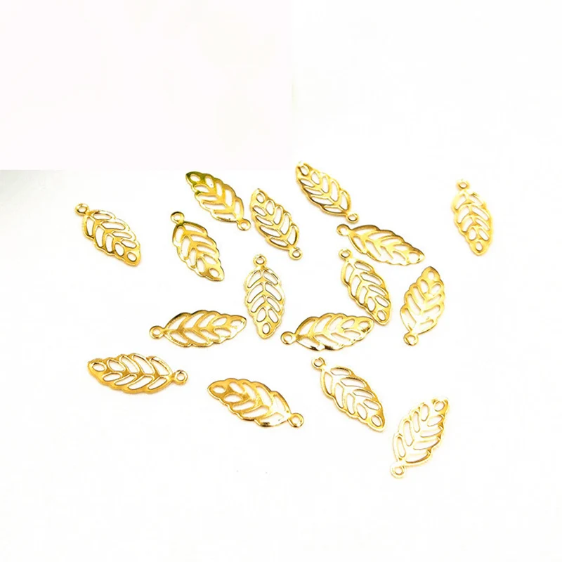 50pcs/lot 13*5.5mm Stainless Steel Hollow Out Leaves Pendants Charms Gold Color Tree Leaf Charms for Diy Jewelry Making Findings