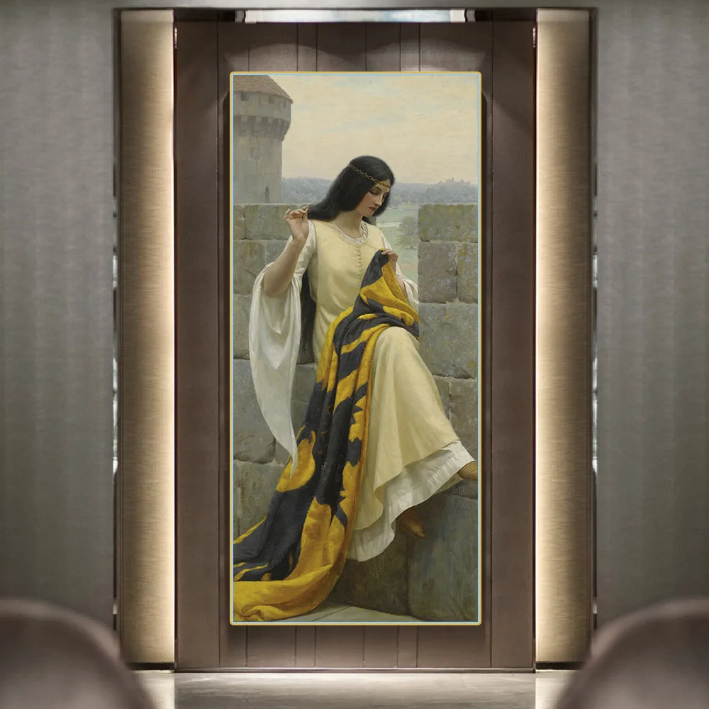 Edmund Leighton《Stitching the Standard》Canvas Art Oil Painting Artwork Poster Picture Wall Decor Modern Home Decoration