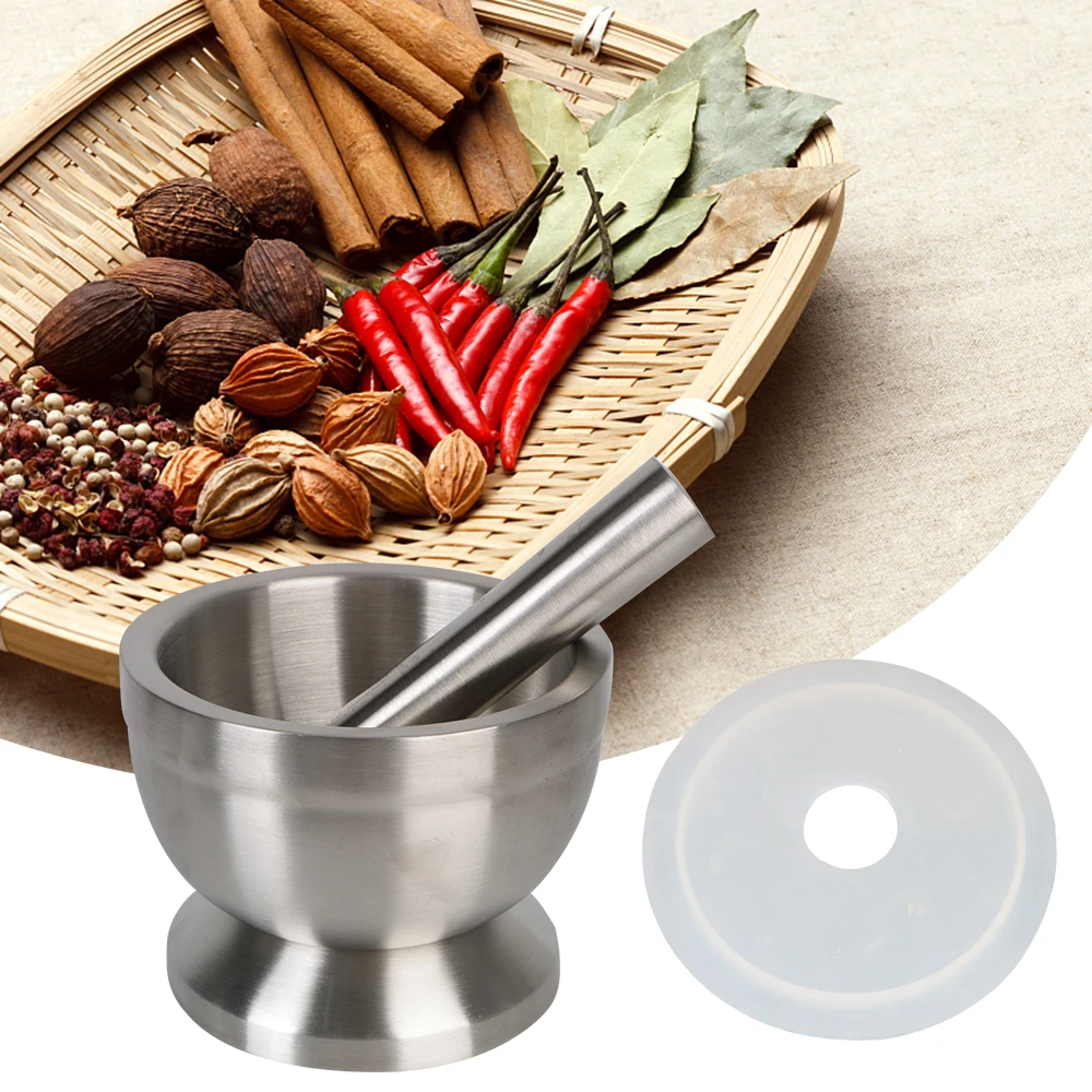 Garlic Herbs Coffee Crusher Mortar Pestle Stainless Steel Spice Pill Mixing Grinding Crusher Bowl Grinding Set