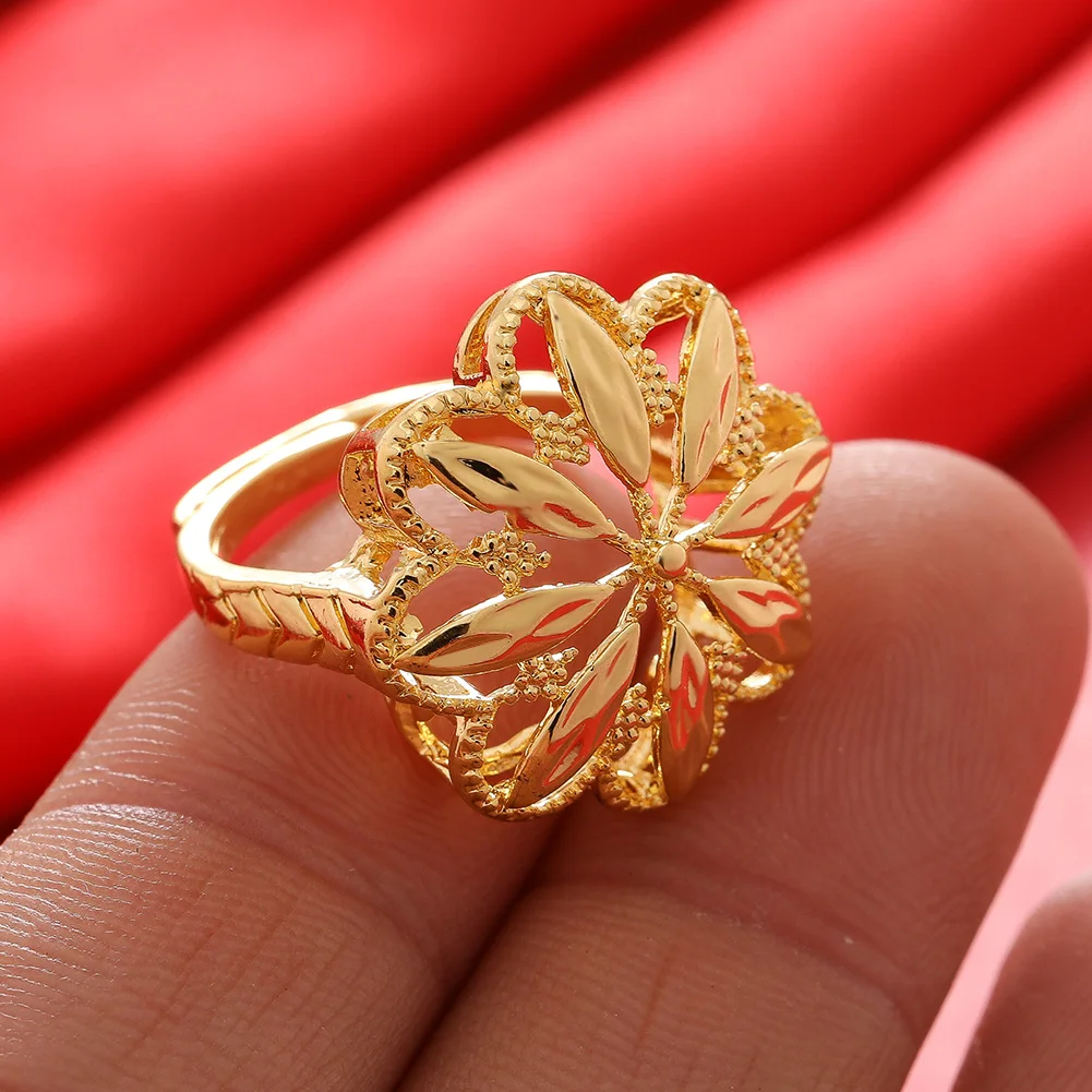 

Ethiopia 7-9 Size Gold Color Ring For Women African Jewelry Ethiopian Gold Color Wedding Bigger Ring Openable Exaggerated Rings