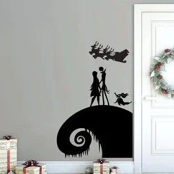 Nightmare Before Christmas Vinyl Wall Decal Jack Kellington Sally Dog Zero Santa Reindeer Party Halloween Window Door Decoration