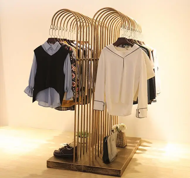 Retro iron clothing display rack landing middle island rack women's clothing display rack children's clothing store display