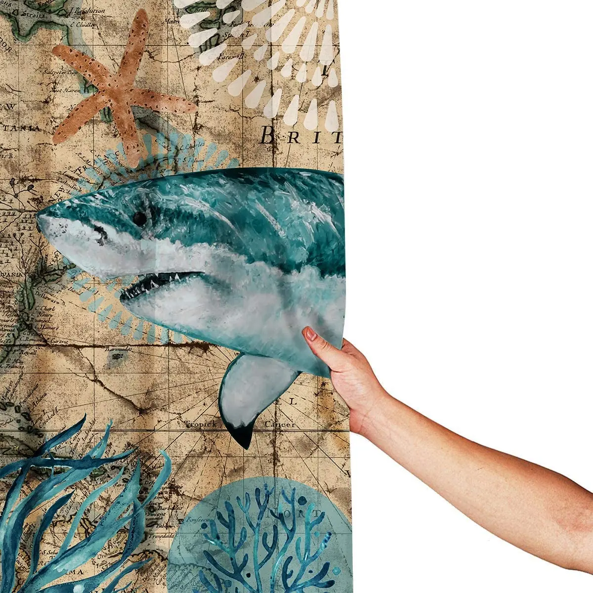 Sea Shark Nautical Ocean Fabric Shower Curtain