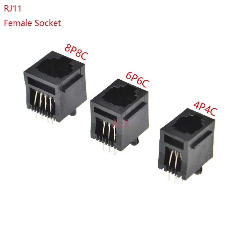 10PCS RJ11 telephone FEMALE SOCKET 180 degrees Vertical 8P8C 6P6C 4P4C female jack pcb connector