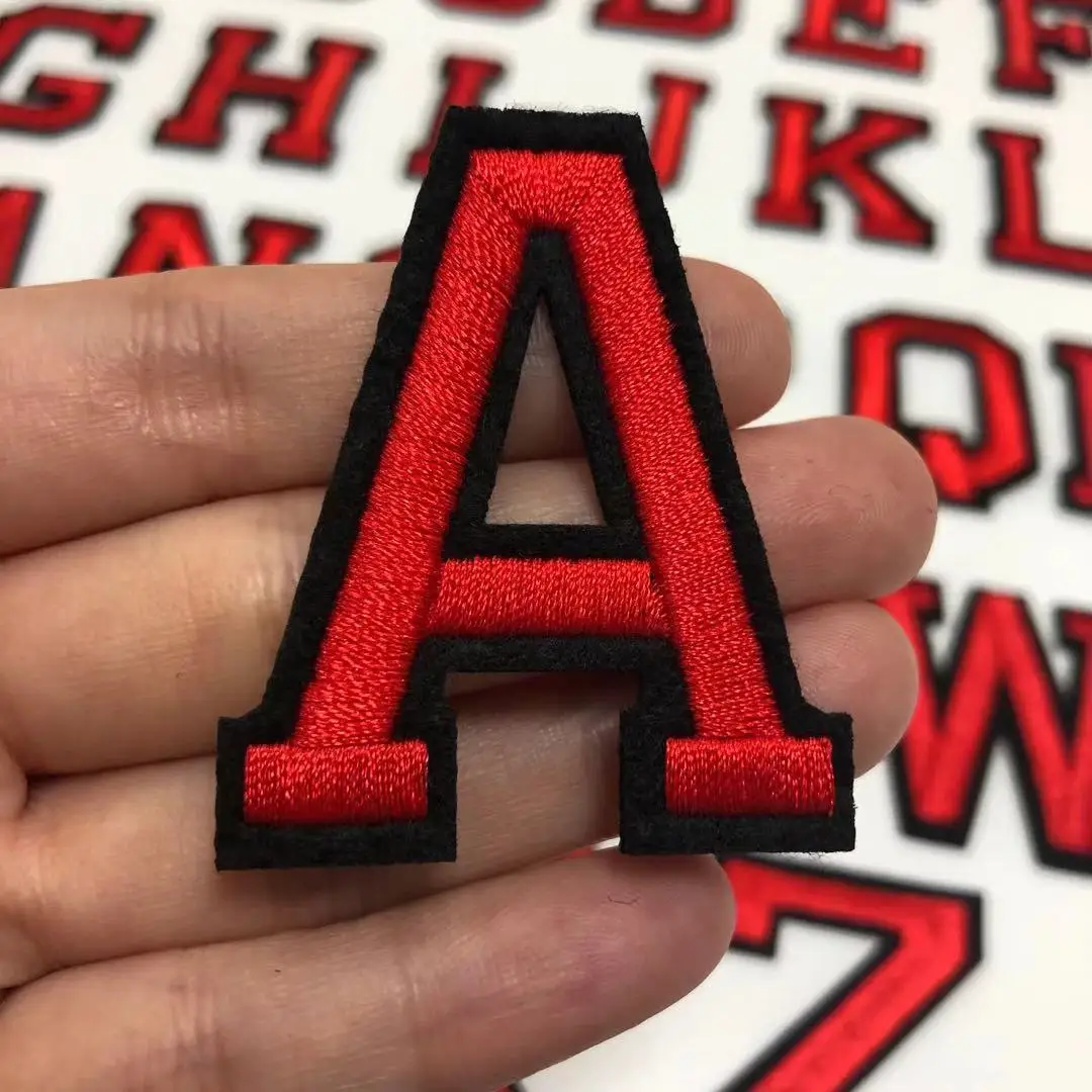 Red Letters Alphabet Embroidered Iron On Patches For Clothing Bags Jacket Sew On Accessories DIY Name Patch Applique