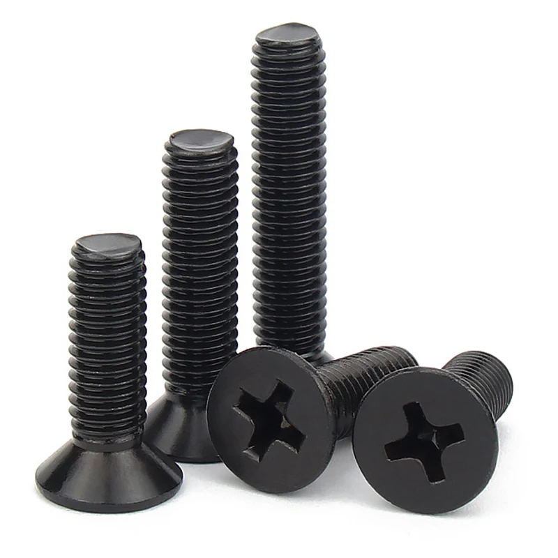 100pcs/lot  M1 M1.2 M1.4 M1.6 M1.7 M2 M2.5 M3 M3.5 M4 M5 KM Mini Small Black Steel KM Phillips Flat Countersunk Head Screw Bolt