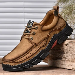 Men's Second Cowhide Fashion Casual Shoes Male Geniune Leather Handsewn Loafers Trendy Breathable Platform Leisure Big Head Shoe