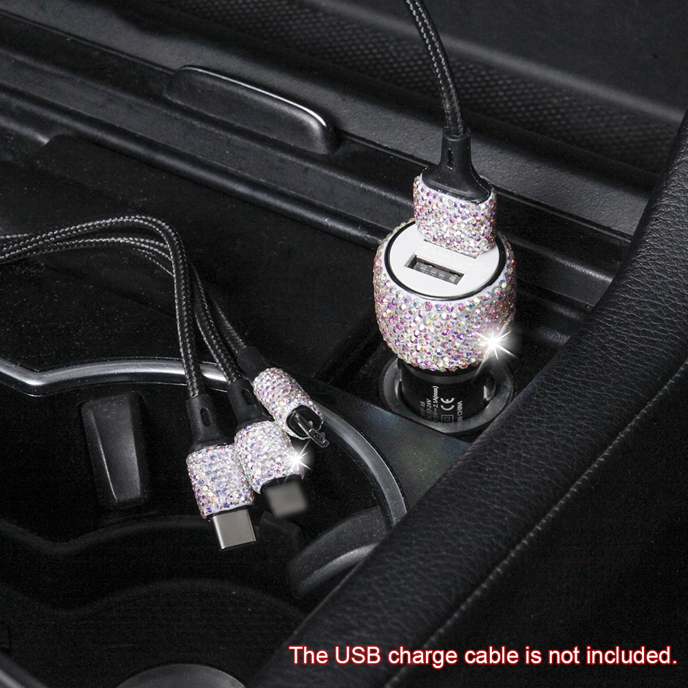 Car Charger Bling Diamond Dual USB Car Adapter Safety Hammer Handmade Rhinestones Crystal Car Decorations For Phone